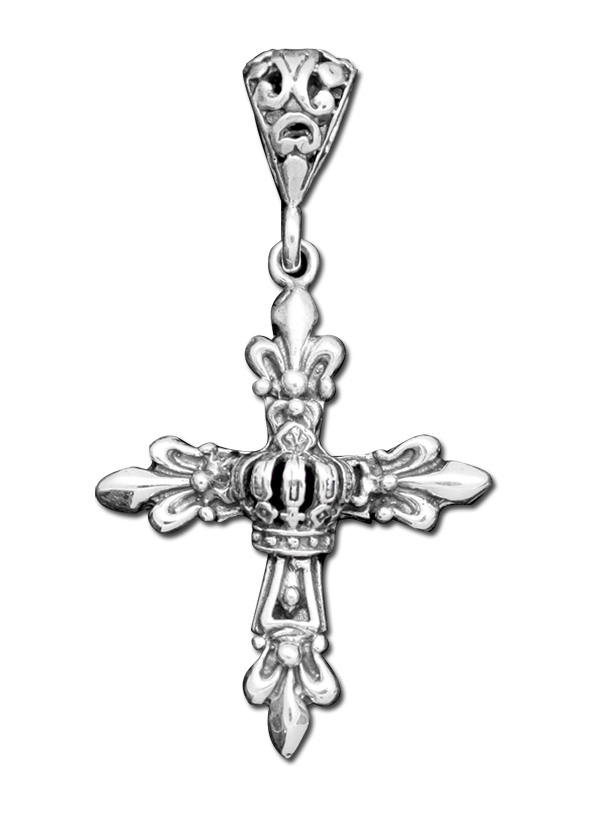 925 Sterling Silver Royal Fleur-de-lis Cross Charm Pendant Necklace
