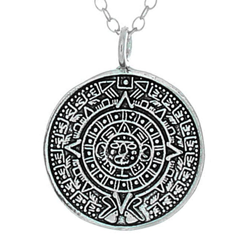 925 Sterling Silver Aztec Calendar Pendant Necklace Belcho USA
