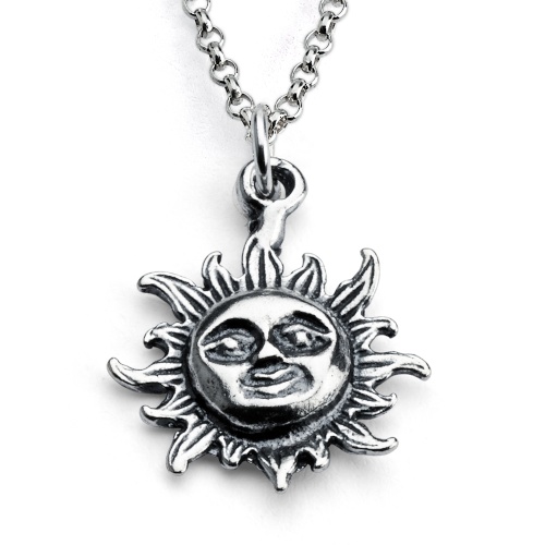 925 Sterling Silver Smiling Sun Face Cute Charm Pendant & Necklace ...