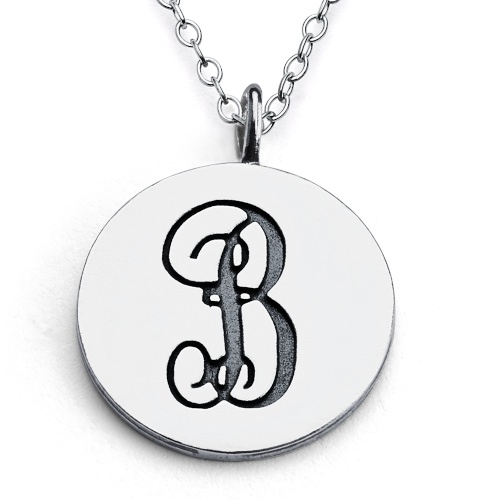 925 Sterling Silver Engraved Monogram Letter Initial B Pendant Necklace ...