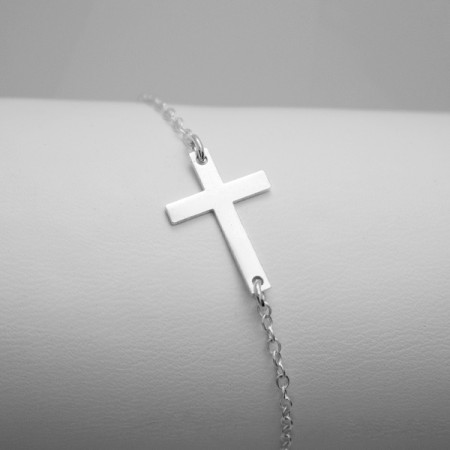 sterling silver sideways cross charm bracelet